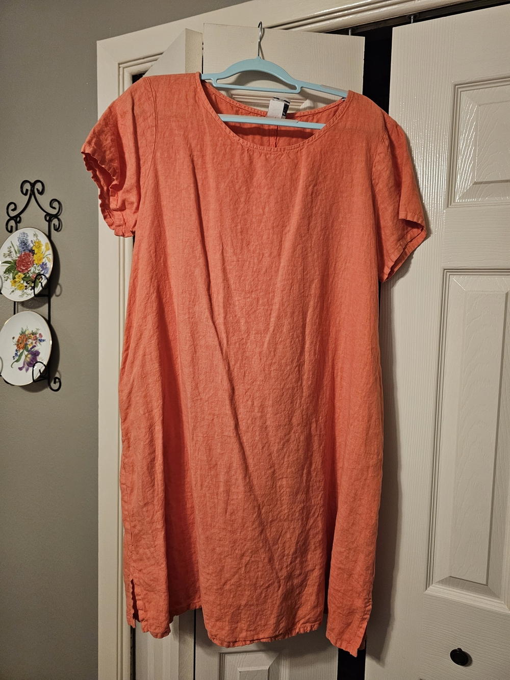 Women’s Coral Midi Dress -100% Linen Casual Short Sleeve, Perfect For Summer!